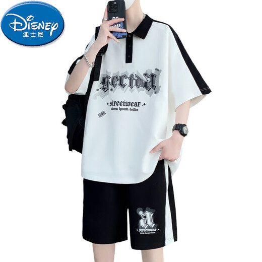 Disney (Disney) Teenager kurzärmeliges T-Shirt 12-15-jährige Jungenkleidung 13 Junior High School-Schüler Polo-Shirt 14 Kindersommeranzug 6629 Weiß (kurzärmelig + Shorts) Qualitätssicherung 170 m 90-110jin [Jin gleich 0,5 kg]