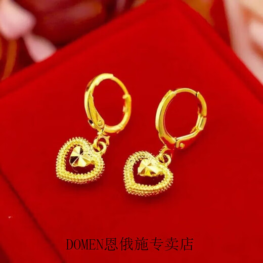 KERLA Old Phoenix Gold Store Model Plated 9999 Gold Earrings Women's Love Earrings Temperament Small and Exquisite Earrings Women's 24 Gold Premium Love Earrings