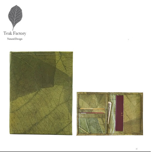 Teakblätter Passportasche Original Design importierten Kartenbeutel für Reisen und Waldherstellung Schutzhülle Frühes Frühling - Grün