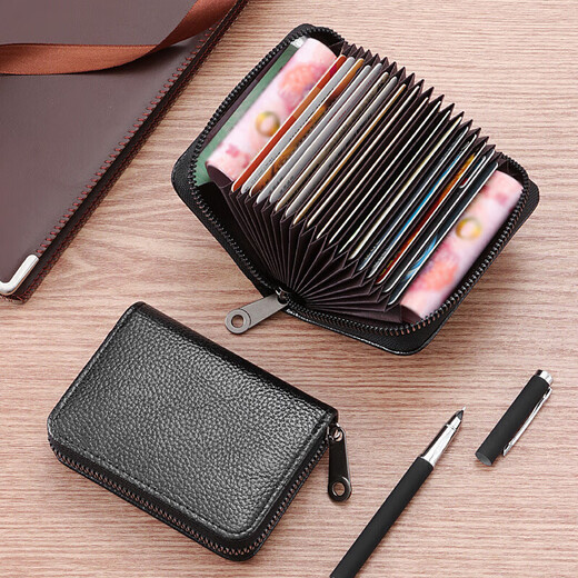 Qianfu Anti-theft Anti-magnetic Card Pack for Men Multi-function Driver's License Organ Bank Card Multi-card Anti-theft Brushing Document Pack for Women Pink/Capacity Ten Cards (Small Capacity Document Pack PU Leather Material-Regular Model [No Defense Function]