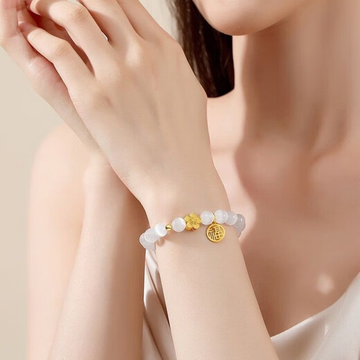 Nuevo brazalete de flor de durazno de estilo chino para femeninos de diseño de nicho de nicho pulsera de lujo para novia M683 [brazalete de flor de durazno transparente] blanco