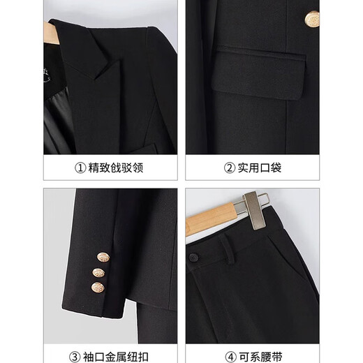 Men's Yishan suit suit for women in spring and autumn, new temperament, interview formal wear, high-end work clothes, slim professional suit jacket, black suit + bootcut pants M