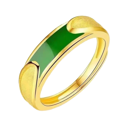 DL 1998 Fat Donglai same style Vietnamese alluvial gold plain ring, grab gold, unisex, inlaid with green jade ring, opening can be set, inlaid with green jade/ring 7.656 grams, one day loss, with opening adjustable