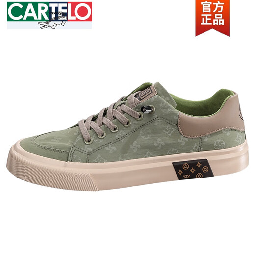 
CARTELO spring canvas shoes men's 2025 trendy casual shoes Korean thick sole breathable cloth shoes low top flat men's board shoes grass green 24107M 41