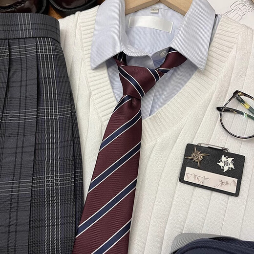 Lu Shanwu Japanese tie with school supply feeling, women's accessories decorative tie, men's and women's uniform shirt, college style two-pack, dark red and blue stripes + navy bottom light blue strips, two-pack 32*7cm