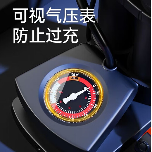 打气筒自行车汽车家用多功能高压充气泵电动电动车摩托车篮球便携 双合金筒高压缸脚踩增压压力表