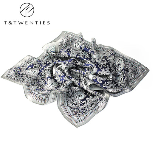 T / t / vingt-vingt écharpe en satin masculin de soie masse fleur de stentat à la soie square carrée du cou de couche vintage fleur fleur bleu gris carré écharpe 7028 élégant. Paisley bleu