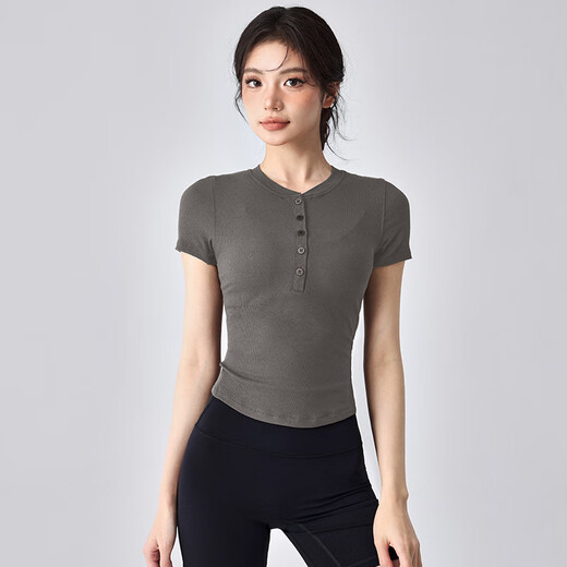 LULULMCCTN sports short-sleeved women's new slimming Pilates professional training fitness yoga clothing top chestnut brown L