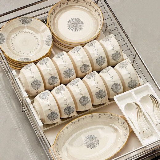 Ink Chinese dish set household bowls and plates underglaze color bowls housewarming gift ceramic tableware set 50 pieces