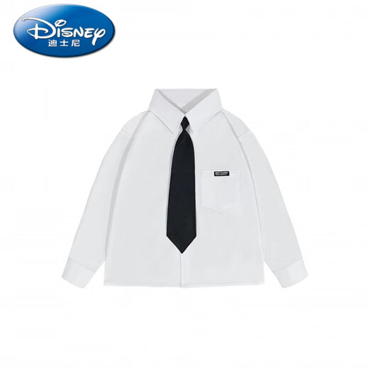 Disney Autumn Fashion New Spring and Autumn Shirt Baby Boys Korean Long Sleeve Shirt Handsome Suit Children's Wear Black Trousers + White Cotton Long Sleeve Shirt + Black 90 cm