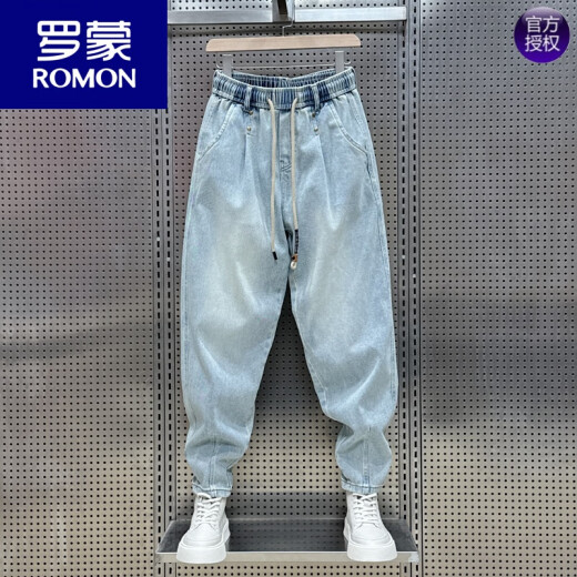 ROMON (ROMON) 2024 spring and summer thin jeans for men stretchy feet for men versatile and handsome casual Harlem pants for men light blue H6643 2XL 170-180Jin [Jin equals 0.5 kg]