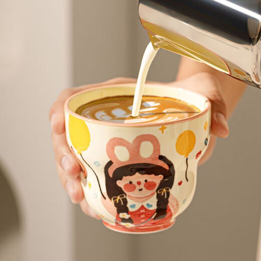 Cartoon gourd cup family of four cute boy and girl high-looking mug coffee cup ceramic underglaze color boy in blue - gourd cup 1 piece 300ml