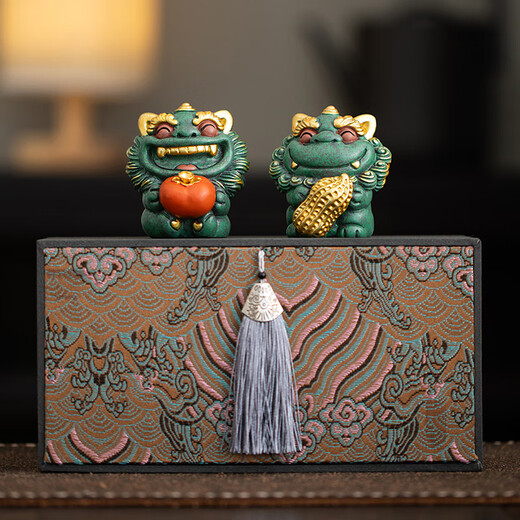 Tang Feng Guochao Creative Green Sand Stone Tea Pet Ornaments Home Office Tea Table Decoration Small Tea Insect Chinese Tea Play Housewarming Gift Good Things Happen-Tea Pet Ornaments (Gift Box)