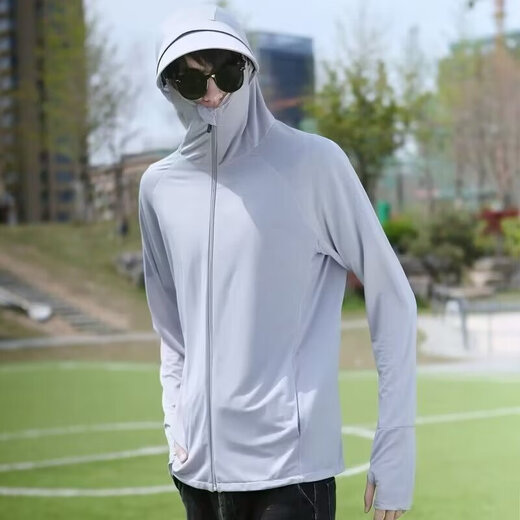 Ice Silk Sun Protection Vêtements Veste respirante à séchage rapide pour hommes Costume de pêche extérieure de grande taille Sports Running Couple de protection solaire Vêtements Gris clair 3xl