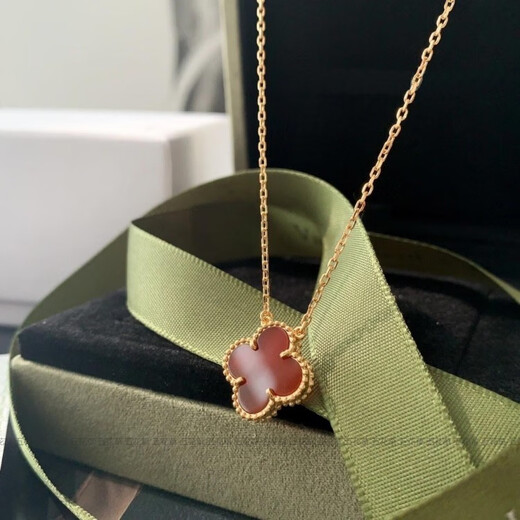 DRJEFUN high version four-leaf clover 18K gold rose gold gold necklace women's clavicle chain carnelian non-fading niche light luxury medium necklace rose gold powder ceramic with diamonds