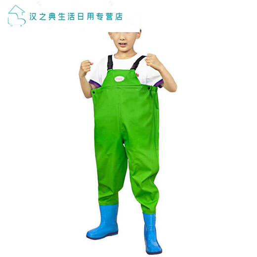 Children's water play one-piece waders kindergarten waterproof clothes for catching the sea children's rain boots men and women fishing rain pants beach children's sky blue overalls 24 shoes inner length 15cm