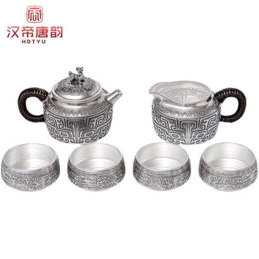
Yilu Yafu handmade silver pot sterling silver 999 teapot home office living room tea room Kung Fu teapot tea set tea set tea utensils one pot four cups one common cup 695 grams + certificate