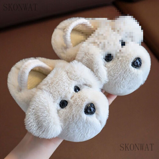 SKONWAT children's cotton slippers for boys 1-3 years old 2 indoor cute cartoon girls' slippers for infants and toddlers baby cotton slippers autumn and winter camel dog (upgraded with model) 14-15 yards inner length 13.5cm about 2 years old