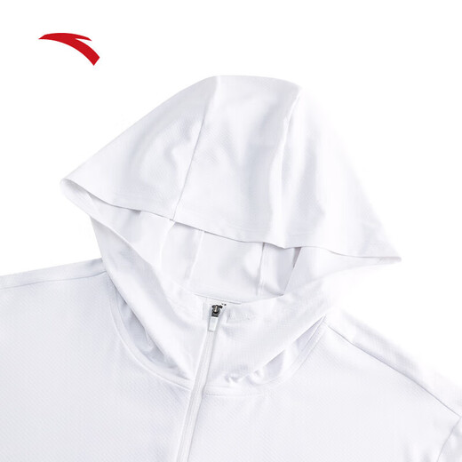 ANTA Jacket Men's New Winter Sun Protection Clothing Sports Cardigan Hooded Jacket Windbreaker Fitness Running Sportswear Pure White-1 L (Male 175)