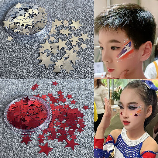 OSRO Pentagram Eye Sequins, Mixed Sizes, Children's Stage Activity Performance Face Patch, Eye Star Patch, Colorful Red, 1 box (with glue)