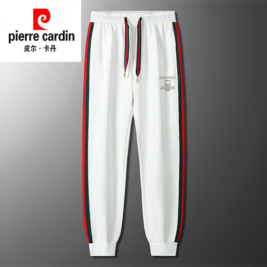 皮尔卡丹（pierre cardin）刺绣夏季白色裤子男士休闲束脚长裤2025冰丝韩版潮流休闲卫裤痞帅 白色 3XL 145-165斤