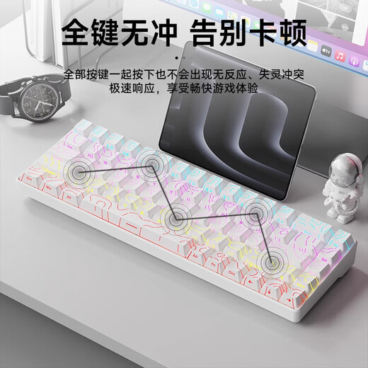 前行者G68无线蓝牙三模机械键盘鼠标套装青轴3.0等高线侧刻68键小巧便携电竞游戏笔记本电脑手机平板通用 白色【2.4G+蓝牙+有线三模】 彩虹光+双模鼠标 茶轴（办公游戏）