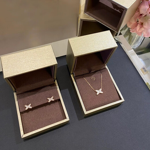 GIOIO Swarovski zirconium high version white mother-of-pearl cross necklace earrings for women 925 sterling silver plated 18k gold light same style white gold necklace S