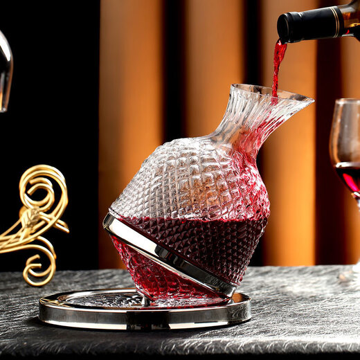 Duowei New Year's Decanter Red Wine Cup Crystal Glass Quick Spin Tumbler Set Home Silver 1.5L + 2 Red and Black Bow Ties 720ml