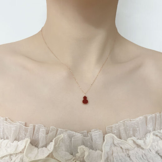 Olevo 18K gold gourd pendant color gold rose gold gold pendant red agate clavicle chain set chain for women gift au750 18K gold rose gold (single pendant) medium gourd