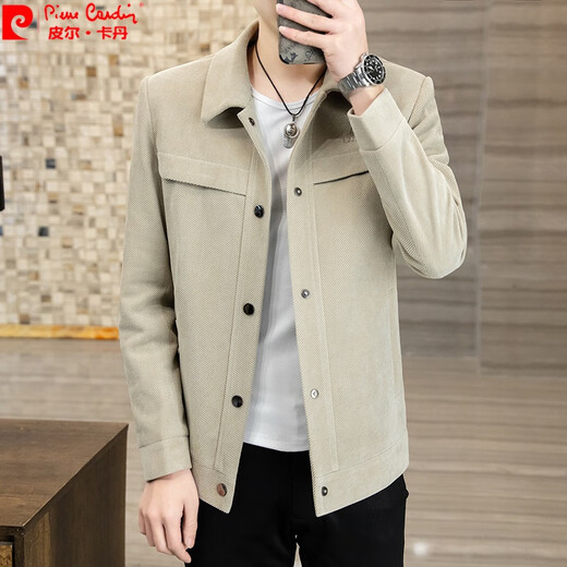 Pierre cardin 2025 new men's jacket spring and autumn trendy work clothes versatile jacket men's casual lapel top gray 695 2XL [suitable for 135-150Jin [Jin equals 0.5 kg]]