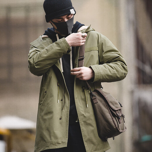 Maden workwear American retro M51 fishtail windbreaker mid-length hooded jacket men's military coat park over cotton jacket autumn and winter military green (slim fit) L