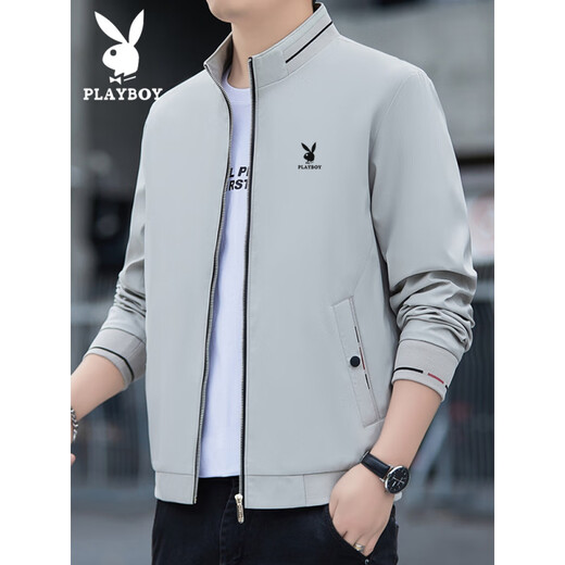 Playboy Spring and Autumn Stand Collar Jacket Men's 2025 New Men's Jacket High-End Business Casual Large Size Top Jacket Khaki (Type) Velvet XL 120--135Jin Jin is equal to 0.5 kg