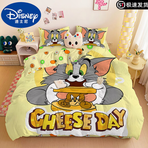 迪士尼猫和老鼠可爱纯棉床上用品儿童四件套学生宿舍卡通床单被套 1049JT (被套220*240)四件套1.8床