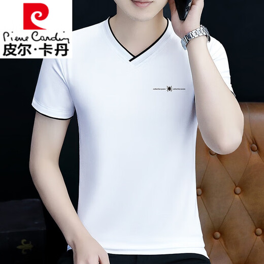 Pierre Cardin Summer Herren kurzärmelig T-Shirt Pure Cotton V-Ausschnitt mit Top Trendy Slim und vielseitig dünn, halbärmeligem Hemd Solid Color T-Shirt Black Yd7018 2xl