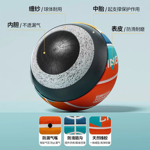 李宁篮球7号5号橡胶球室内室外水泥地比赛训练儿童中小学生幼儿园篮球 7号蓝绿橙色 687-2