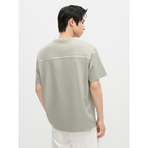 GXG Herrenkleidung, zweifarbige Schnittbeutel-Design, lockerer, lässiger runder Hals kurzärmeliges T-Shirt Herren-Top, neue Sommerprodukte, grau-grün 1 xl
