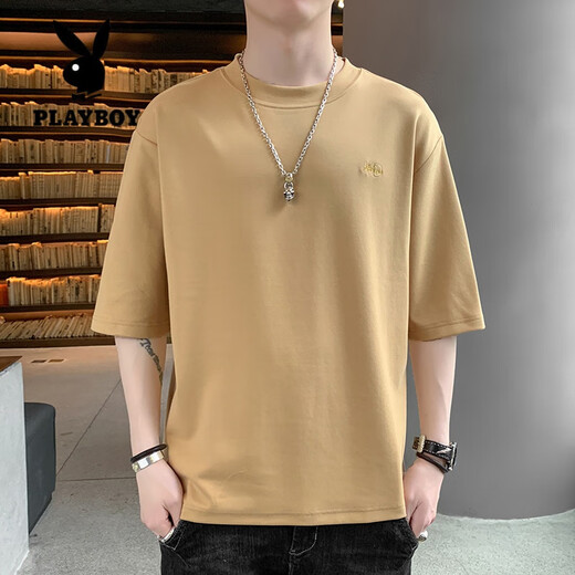 Playboy (Playboy) 7-Viertel-Ärmel-Männer kurzärmelig T-Shirt 2025 SOMMER NEUER ROCK LOSSEN FIT BEIDIERTE MITTEILUNGSLEGELEMENTE MIDERSCHLUSS MARKE INS halbärmelte qd659 gelb L [120-135jin [Jin gleich 0,5 kg]]
