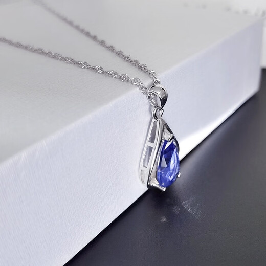 Hunter Retro style 925946 sterling silver pendant drop-shaped tanzanite blue zircon necklace water wave chain for women single pendant