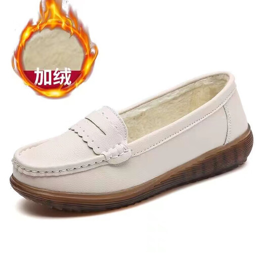 Rote Libelle (rote Libelle) Lederbohnenschuhe für Frauen 2025 Frühlings- und Sommerflacher Mund flache Baumwollschuhe Vielseitige nicht rutschfeste Ferse Mutter Lässige Schuhe Grau 826 Baumwollschuhe 35