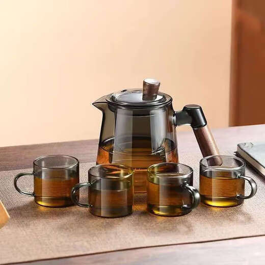 Muyun side handle teapot thickened glass teacup tea set gift teapot high temperature resistant household large capacity 600ml single pot ash style