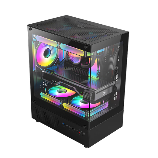 EVESKY 玄武MINI 无立柱海景房机箱 M-ATX主板/270°广角玻璃侧透 240水冷游戏电脑主机箱 支持4090显卡 玄武MINI-黑色+3个暮光炫彩风扇