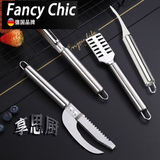 Xiongwochi Stainless Steel Kitchen Tools Shrimp Killing Knife, Shrimp Line Cleaning, Shrimp Gut Breaking, Fish Belly Knife, Fish Scale Remover, Peeling Knife, Three-piece Set of Fish Killing Knife + Scale Remover + Shrimp Line Knife, Upgraded Thickened Stainless Steel