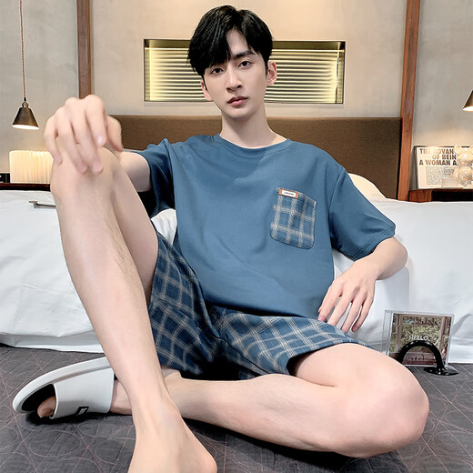 浪莎睡衣男士夏季纯棉短袖短裤青年夏天薄款休闲可外穿家居服 HD9928 L