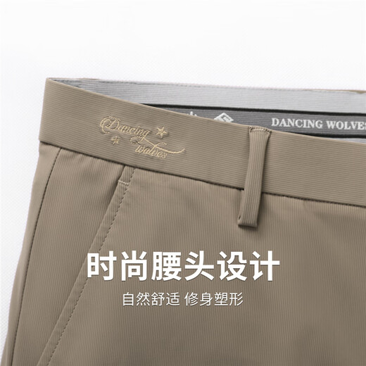 与狼共舞【冰丝超弹】刺绣休闲裤男2025夏季新款亲肤通勤时尚男士长裤4022 卡其701 32