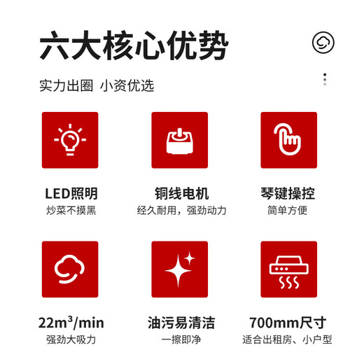 德恩玛小型油烟机单灶抽油烟机欧式嵌入式迷你吸油烟机小尺寸大吸力厨房小户型商用公寓式顶吸式抽烟机 【自行安装】700mm【小户型专供】铜线电机+双网 【商用专供】