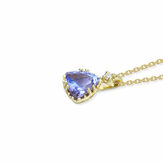 Youshu Natural Tanzanite 18K Gold Triangular Pendant Gold Necklace for Women Diamond Inlaid Light Luxury Jewelry Japanese Simple Pendant + Chopin Chain