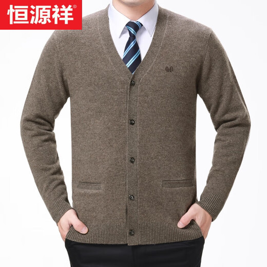 恒源祥高档羊毛衫男开衫外套秋冬款中老年针织衫厚款长袖毛衣100%羊毛 6173056深灰【热卖爆款送长辈】 2XL 185码-建议体重165-175斤