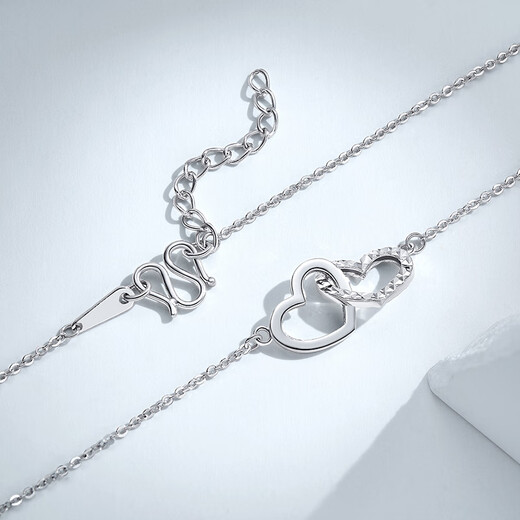 Mengjinyuan platinum necklace pt950 love interlocking pendant clavicle chain set chain as a birthday gift for girlfriend, heart to heart - 43cm - about 2.95g