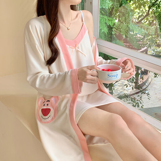 Catman Strawberry Bear Pajamas para mujeres en primavera, verano y otoño Sexy Pecho de pecho ropa de dos piezas MBN_9904# Set de dos piezas Stilzai-Blue M 160