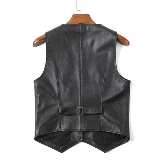 Caesar Yier genuine leather vest men's genuine leather vest vest sleeveless jacket motorcycle fishing riding casual leather vest black L